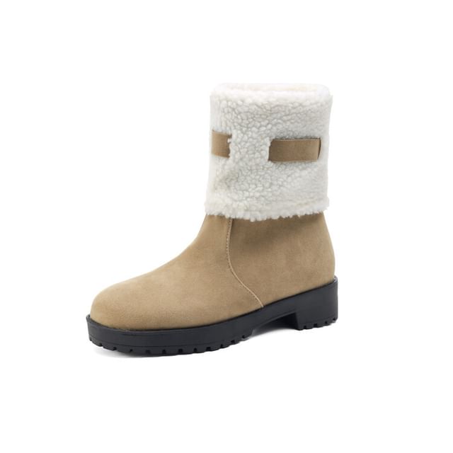 Platform Suede Faux Panel Fleece Short Boots