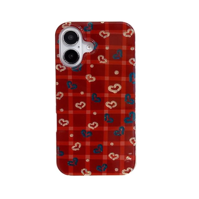 Set Plaid / Case Strap Phone Heart Pom