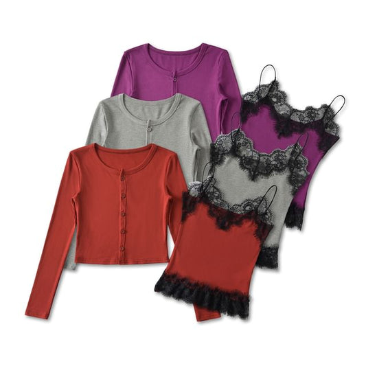 Lace-Trim Camisole & Crew Cardigan Co-ord Set
