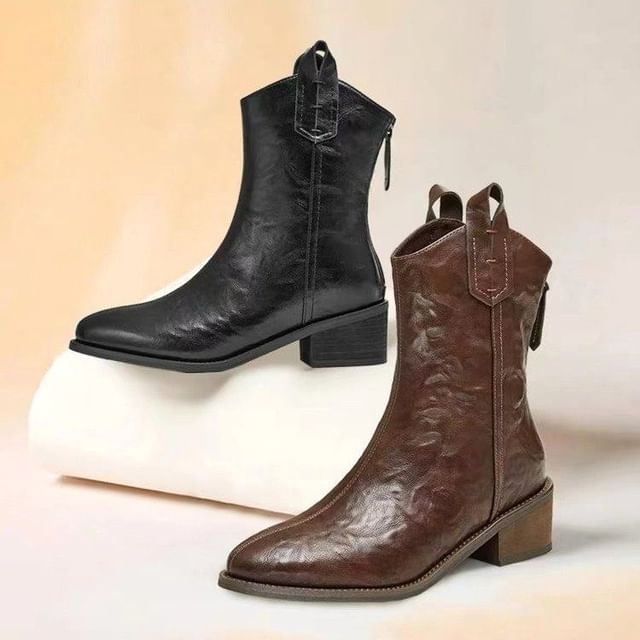 Mid-Calf Boots Pointed Chunky Heel