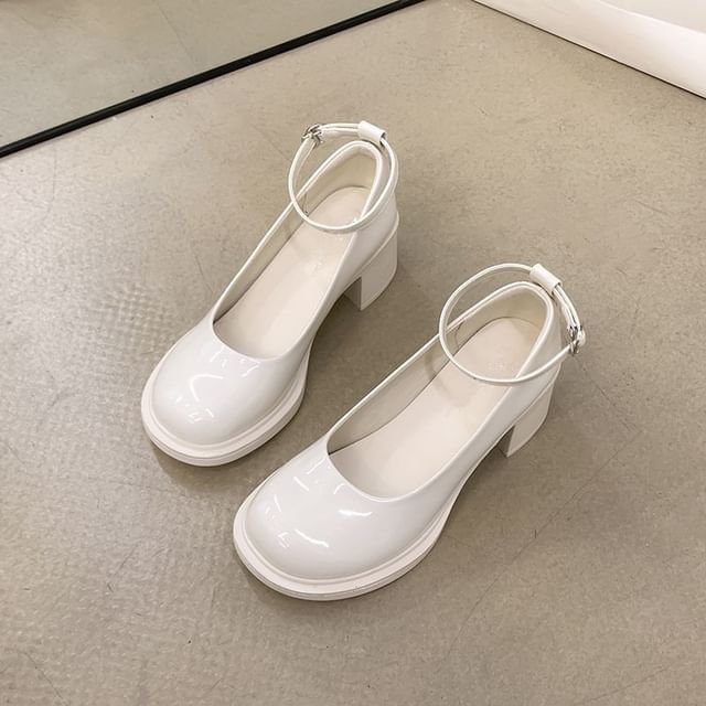 Mary Chunky Heel Jane Pumps Ankle Strap