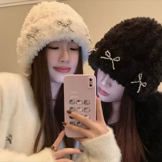 Metallic Beanie Bow Studded Chenille