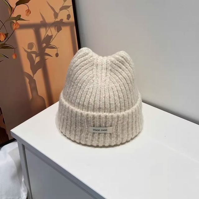 Lettering Knit Applique Beanie