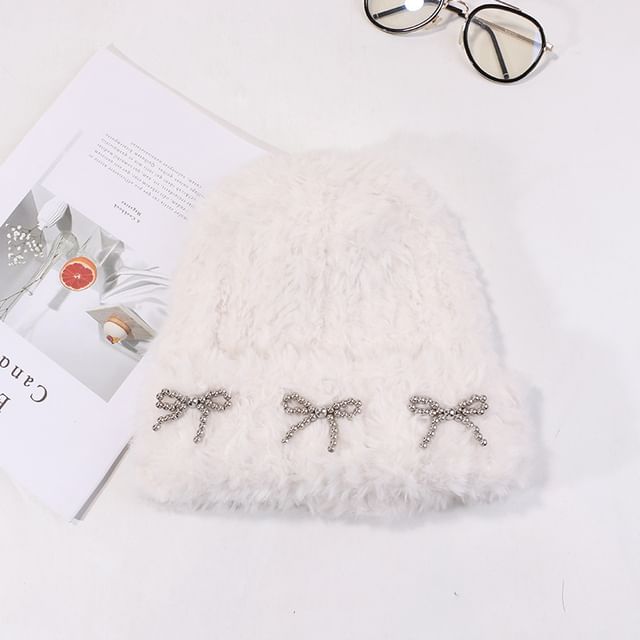 Metallic Beanie Bow Studded Chenille
