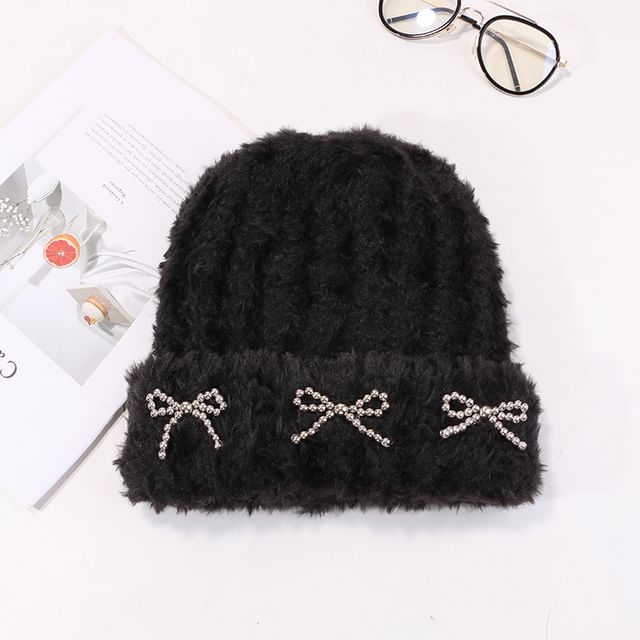 Metallic Beanie Bow Studded Chenille