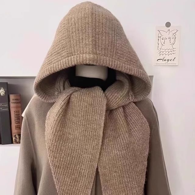 Knit Scarf Plain Hooded