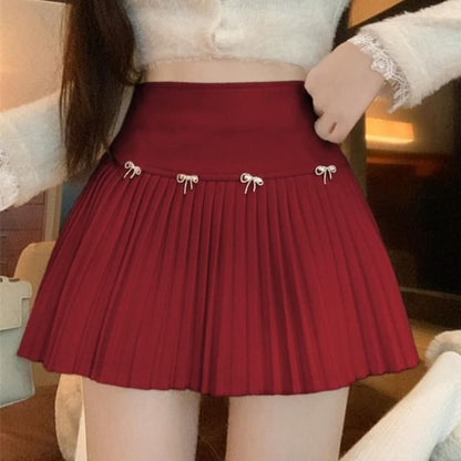 High Waist Plain Mini Pleated Skirt