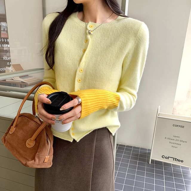 Asymmetric Two-Tone Button Front Cardigan