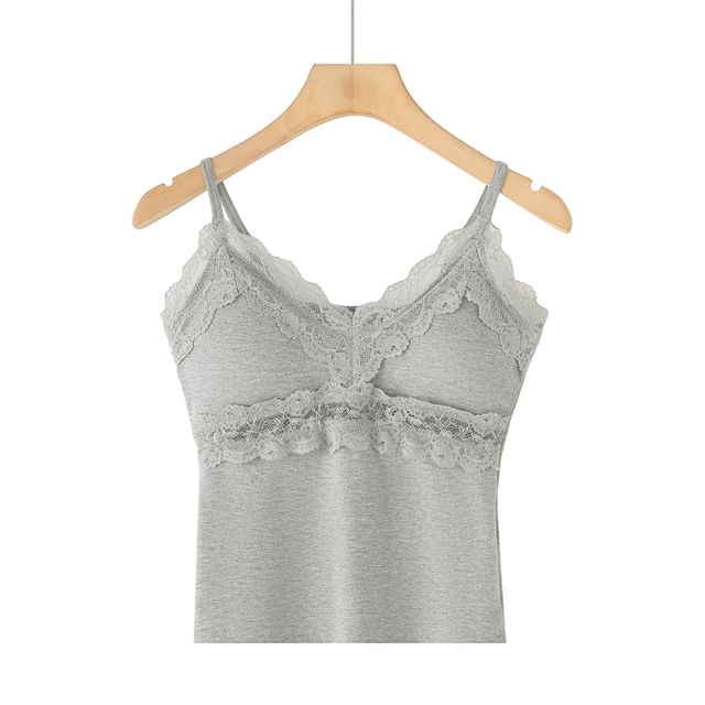 Padded V-Neck Lace-Trim Crop Camisole