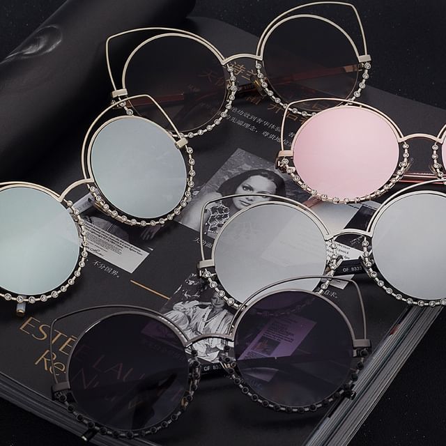 Cat Frame Metal Sunglasses Eye Rhinestone