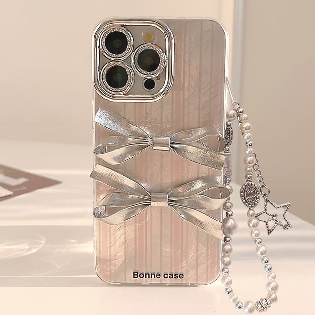 Case / Ribbon Set Phone Pearl Faux Strap