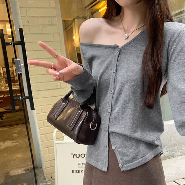 Asymmetric Off-Shoulder Button Up Cardigan