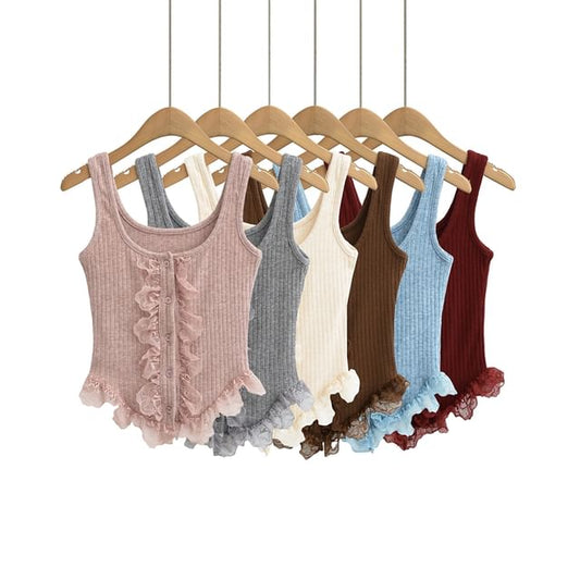 Button-Up Lace Crop Tank