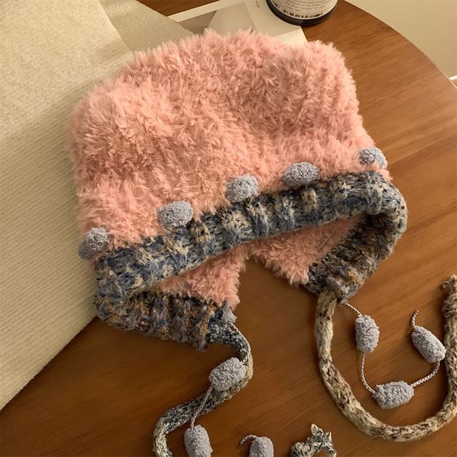 Panel Hat Knit Ear Fluffy Bear
