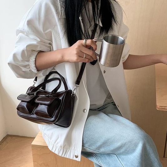 Bag Faux Multi-Pocket Crossbody Leather