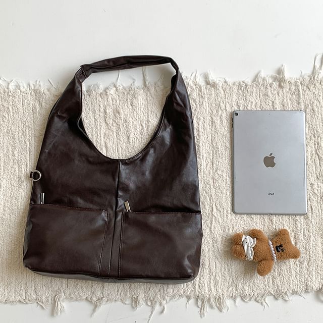 Leather Multi-Pocket Faux Tote Bag