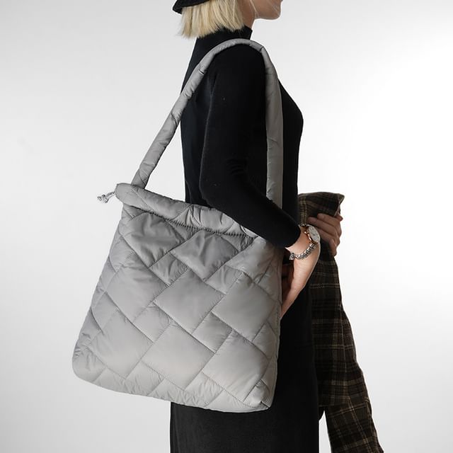 Plain Drawstring Quilted Tote Bag