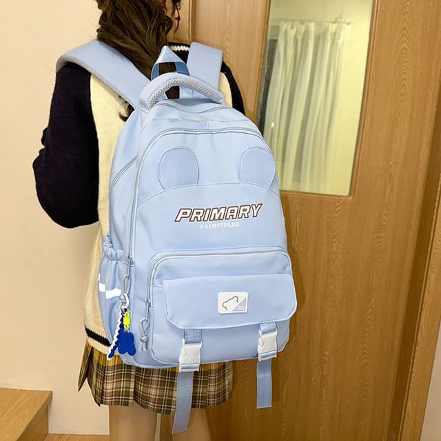 Lettering Nylon Backpack Print Laptop