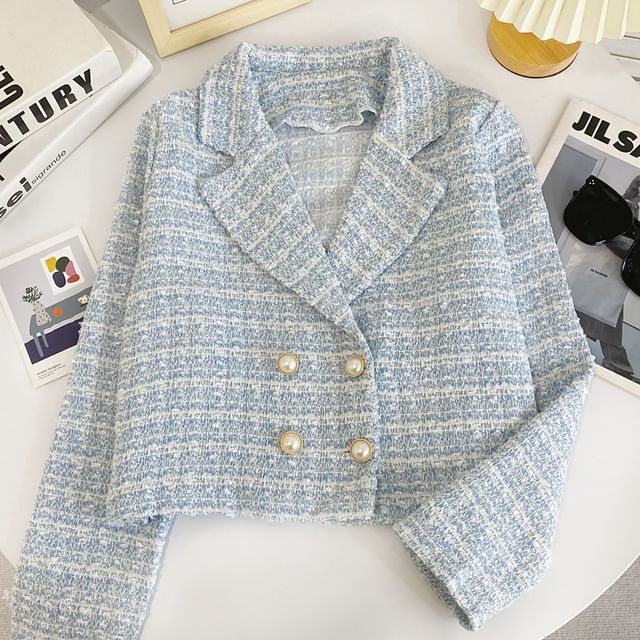 Tweed Faux Pearl Double-Breasted Blazer