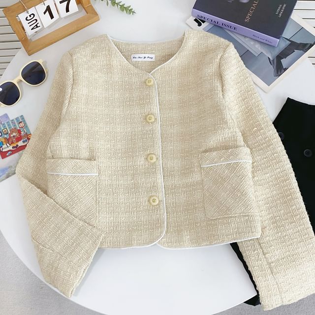 Plaid Tweed Button-Up Jacket