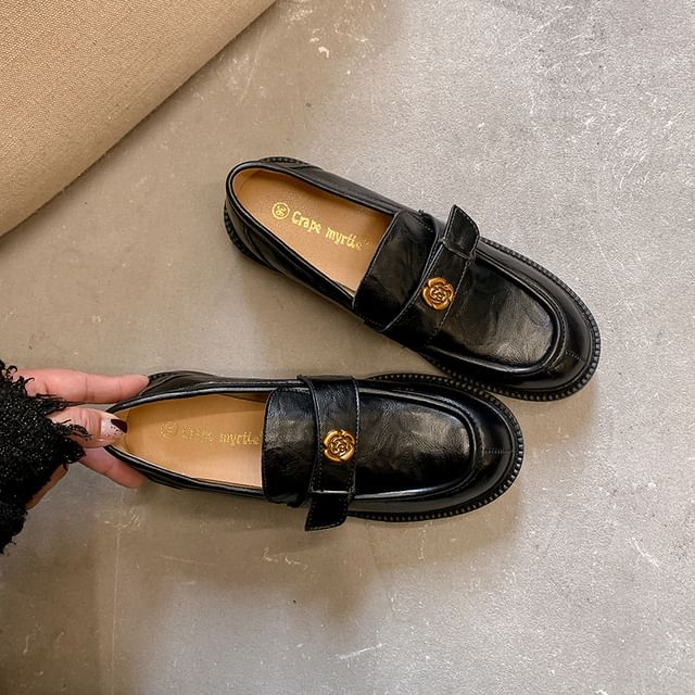 Leather Faux Accent Floral Loafers Platform