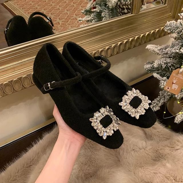 Accent Chunky Rhinestone Jane Mary Heel Pumps