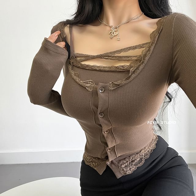 Lace Trim Cami Top and Lightweight Cardigan Set