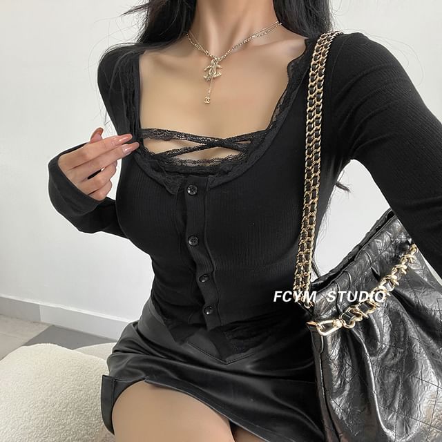 Lace Trim Cami Top and Lightweight Cardigan Set