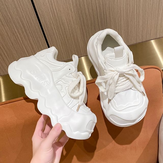Lace-Up Sneakers Platform Lettering