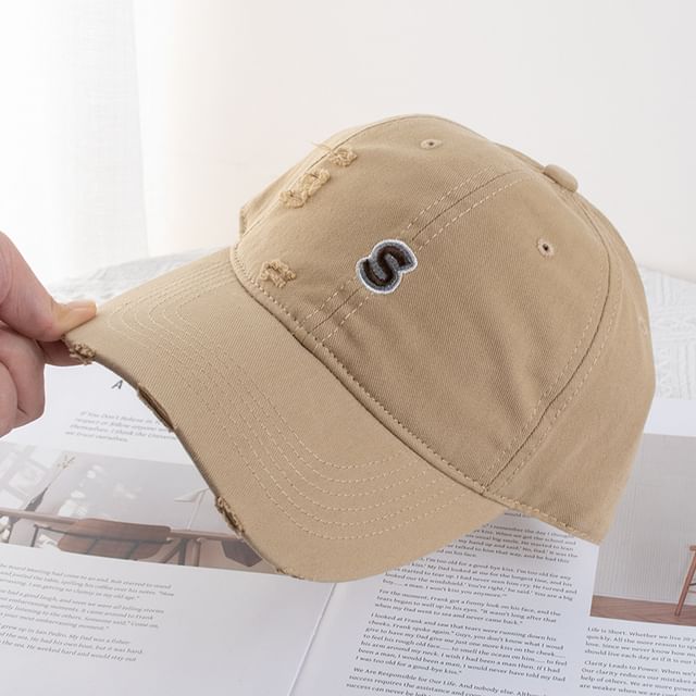 Cap Letter Baseball Distressed Embroidered