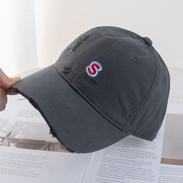 Cap Letter Baseball Distressed Embroidered