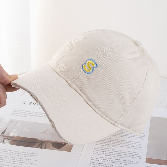 Cap Letter Baseball Distressed Embroidered