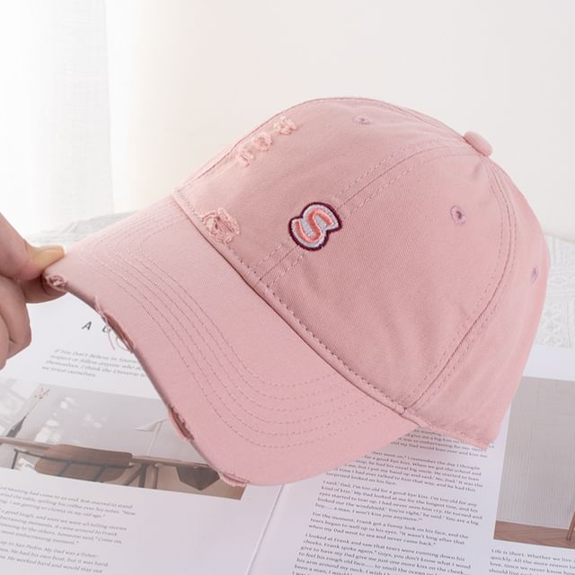 Cap Letter Baseball Distressed Embroidered