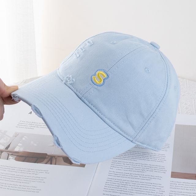 Cap Letter Baseball Distressed Embroidered