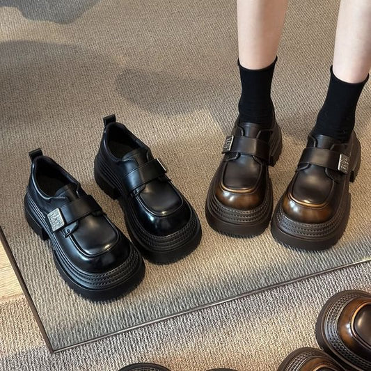 Faux Strap Platform Adhesive Metal Accent Shoes Leather