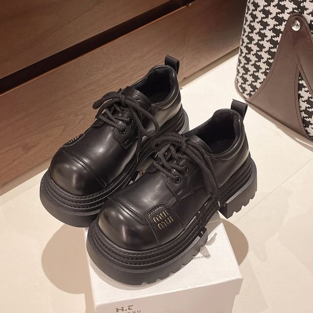 Platform Shoes Lace-Up Leather Plain Faux