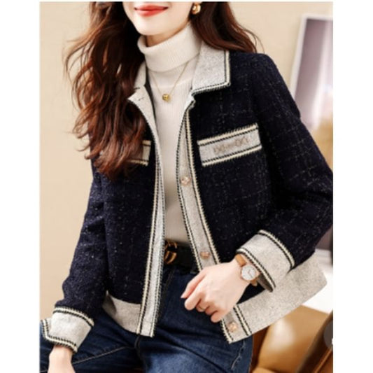 Collared Two Tone Tweed Button Jacket