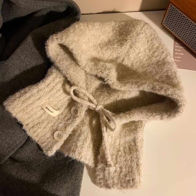 Plain Buttoned Balaclava Knit