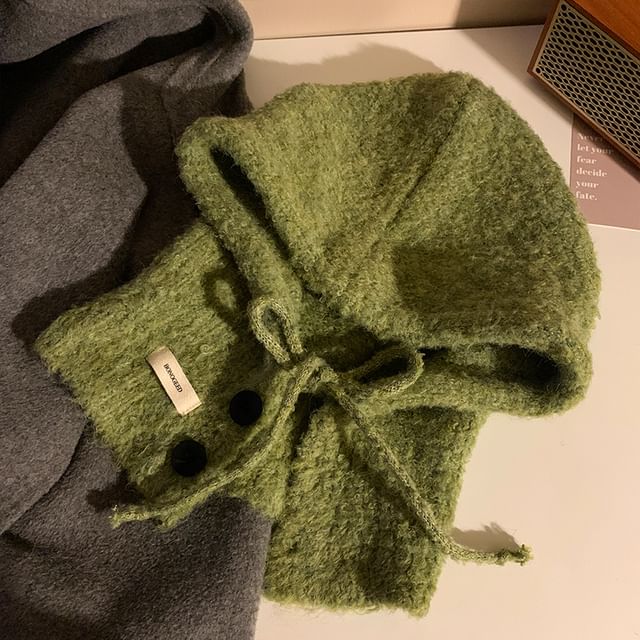 Plain Buttoned Balaclava Knit