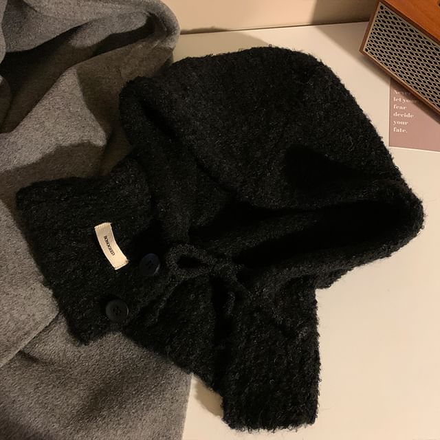 Plain Buttoned Balaclava Knit