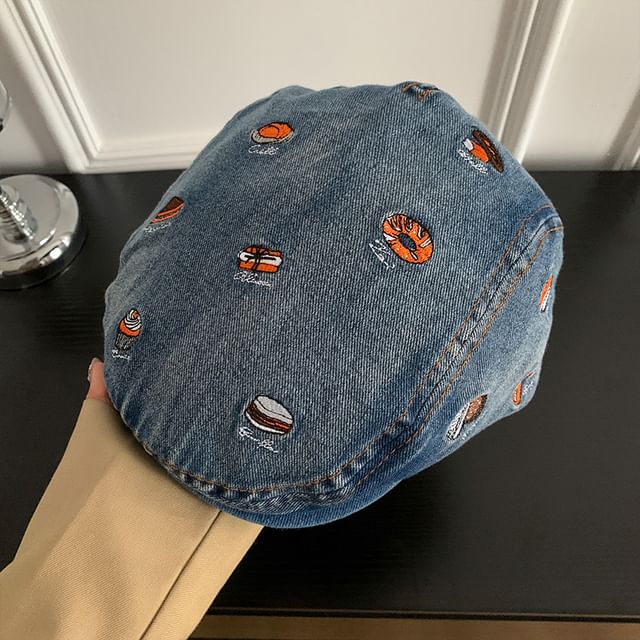 Food Cap Embroidered Denim Flat