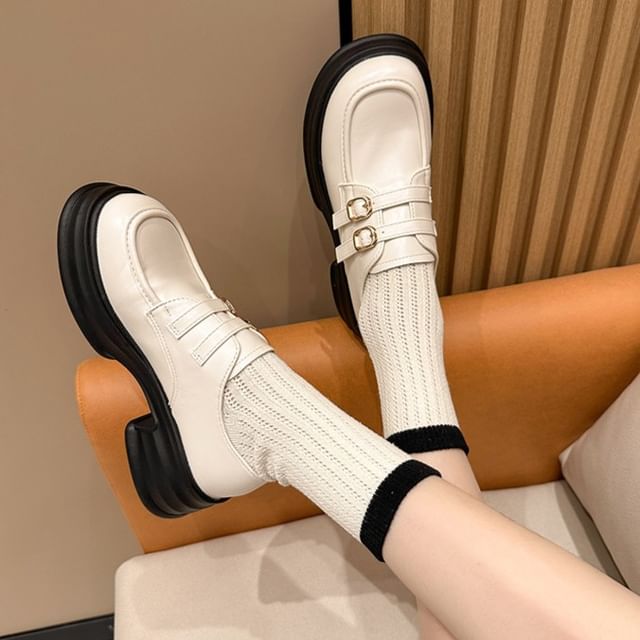 Loafers Leather Buckled Platform Faux