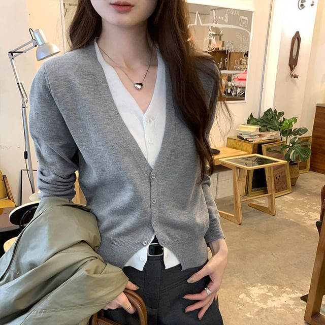 Mock Two-Piece V-Neck Cardigan