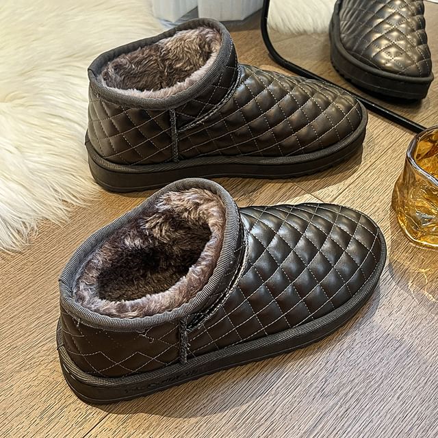 Platform Quilted Fleece-Lined Faux Leather Ankle Snow Boots