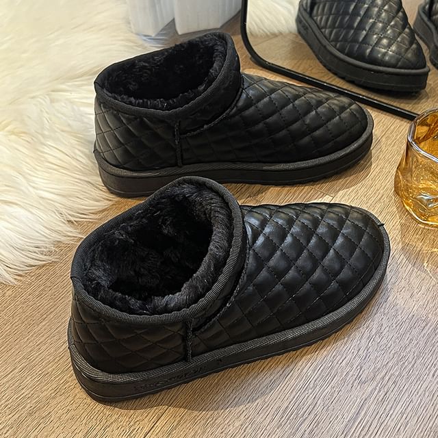 Platform Quilted Fleece-Lined Faux Leather Ankle Snow Boots
