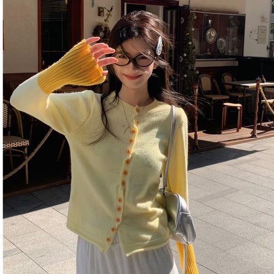 Two-Tone Button Front Cardigan