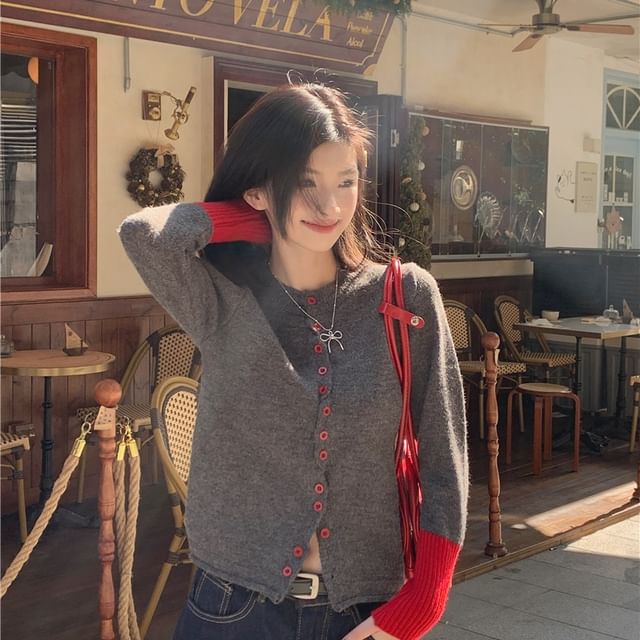 Two-Tone Button Front Cardigan