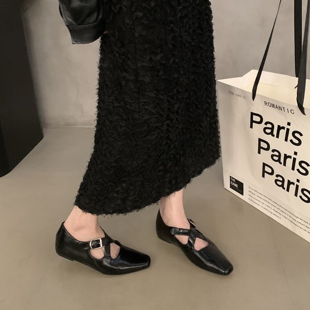 Square Hidden Cross Toe Wedge Mary Jane Pumps Criss