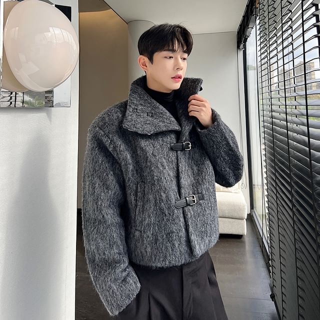 Stand Collar Buckled Woolen Coat