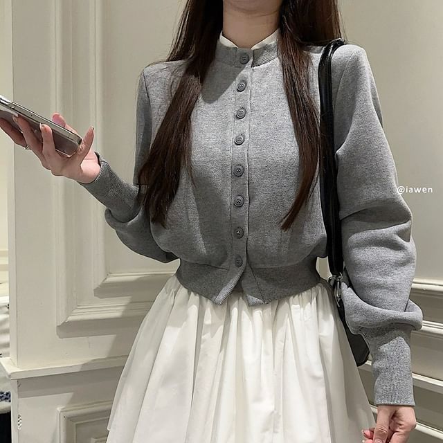 Mock Neck Cardigan & High-Waist Mini A-Line Skirt Set